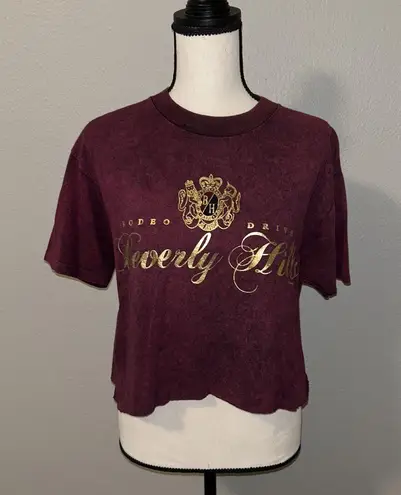 Beverly Hills Rodeo Drive Graphic Summer Short Sleeve Crop Top Size Medium Red