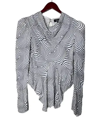 De La Vali Black White Trippy Bluemoon Top Blouse sz UK 10 US 6