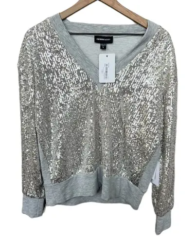Fifteen Twenty NWT Champagne Sequin Contrast Knit Sweatshirt Grey Size Small