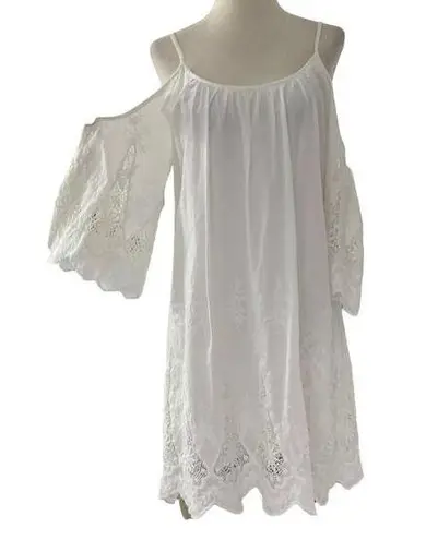 4si3nna White Embroidered Cold Shoulder Dress Women's Size Small | 49