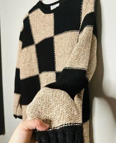 Vintage Paul Harris Black Checkered Shoulder Pad Oversized Sweater size Large