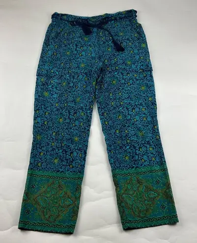 Sundance Turquoise Print Lightweight Cotton Slim Leg Cargo Lounge Pant S Green