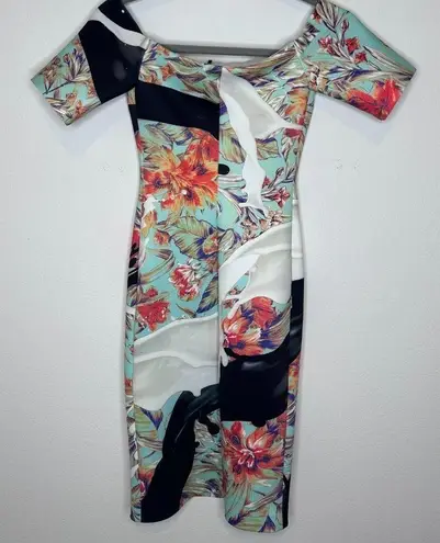 Clover Canyon Spilled Milk Off the Shoulder Bodycon Dress in Multi Size XS NWT