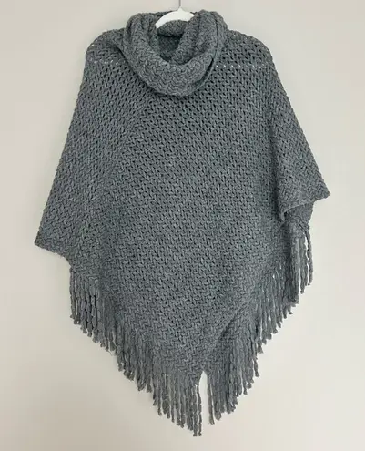 Sherry DC NWT Turtleneck Cable Knit Fringe Poncho Charcoal Gray OS Size undefined - Image 1