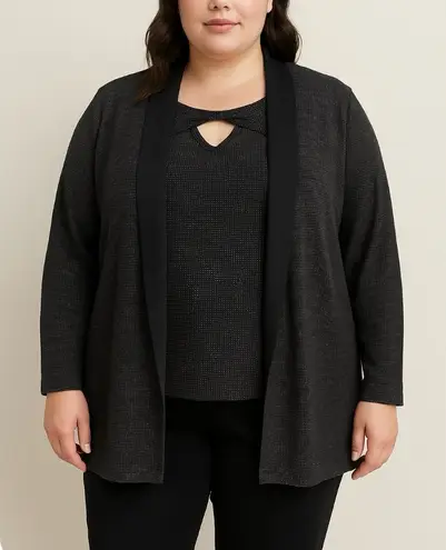 Catherines Any Wear Black Gray Twist Tank Top Open Chiffon Back Cardigan 4X