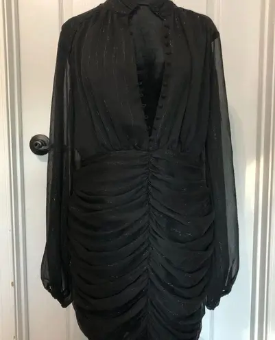 House of Harlow 1960 Womens Dress Size 10 Black Ruffled Mock Neck Button Up Mini