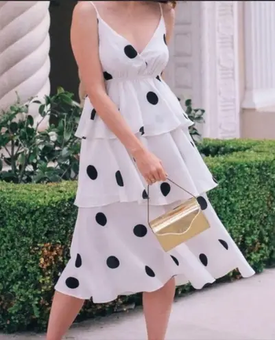 O.P.T Polka dot midi Dress layered ruffles Black Size XS