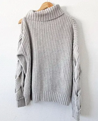 Jonathan Simkhai Aubrey Wool Blend Thick Knit Off the Shoulder Sweater Gray Size L - Image 6