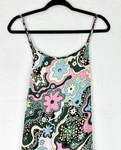 Celia B Retro Floral Maxi Dress Size XS Spaghetti Strap Vibrant Colorful Pink