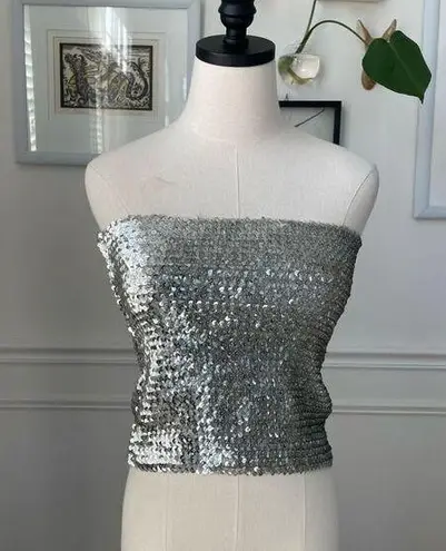 MKM Designs Vintage 80s  Silver Sequins Tube Top L