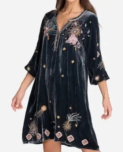Johnny Was embroidered Selah Velvet Puff Sleeve Raglan Dress NWT RARE