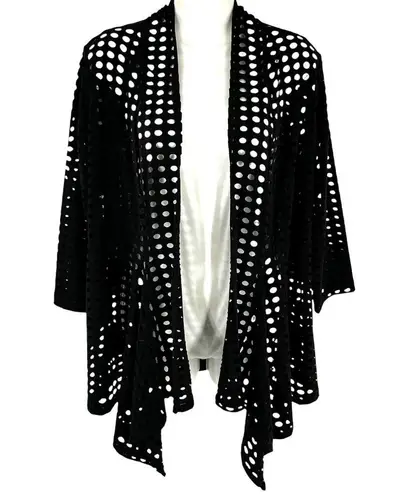 Clara Sun Wool Black Eyelet Jersey Draped Waterfall Front Cardigan Size Large