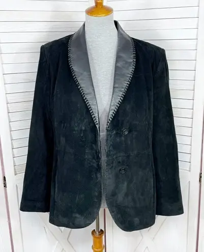 Terry Lewis Vintage Suede Blazer Jacket Black Medium Leather Collar