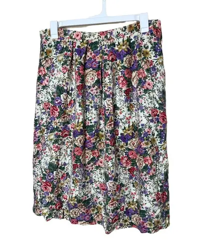 Vintage Skirt Womens Size M Floral Pleated ALine Midi Boho Statement Tan Size M