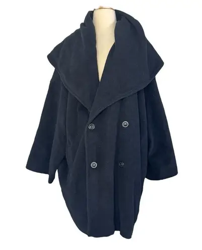 Vintage MARELLA ITALY Wool Angora Shawl Hooded Collar Coat Jacket Size 10 Black