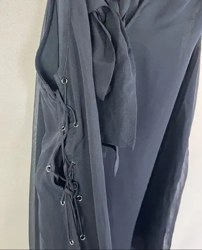 Haute Hippie Navy Blue Tie Neck Lace Up Side Silk Tank Top XS