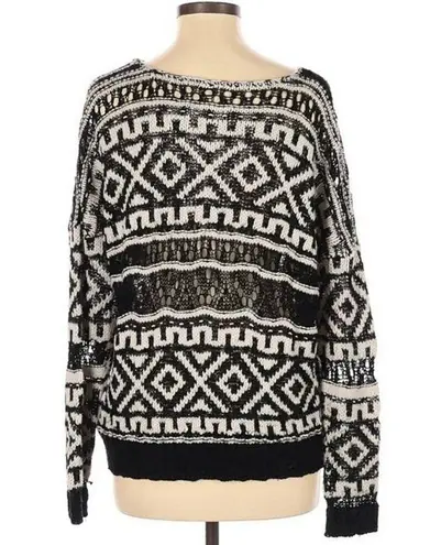 Lush Clothing Lush Bohemian Tribal Patterned Open Knit V Neck Pull Over Sweater Size S/M