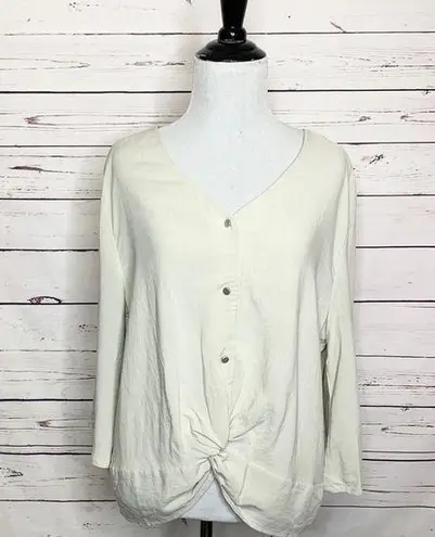 Urban Romantics Lightweight Linen Button Front Twist Top Off White Size Large - Image 1