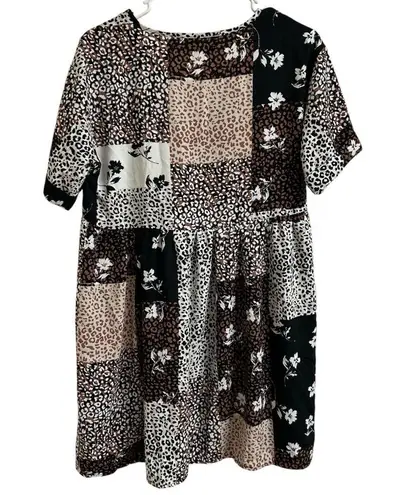 Hiatus Women’s Size S Patchwork Leopard Floral Print Short Sleeve Mini Dress
