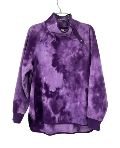 Green Tea Fleece Pullover Womens XL Purple Tie Dye Snap Neck Pockets Used