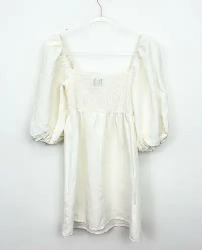Tuckernuck Annie Smocked Mini Dress Linen Puff Sleeve White