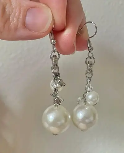 Pearl Dangle Bauble Silver Earrings Vintage “Tanaquil” Statement Classic Femme Jewelry White