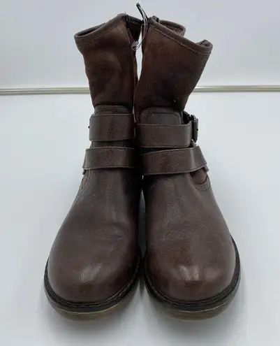 Baretraps  Brown Hailie Leather Textile Fur Lined Side Zip Moto Boots Size 6.5