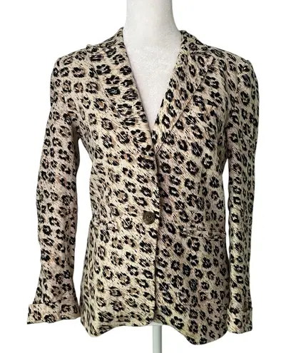 Joie  cream, tan & black leopard print linen blazer size 0 - Image 1