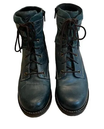 Dromedaries Kara Teal Leather Combat Boot, EU 39 Blue Size 9