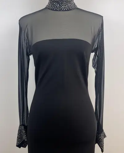 Nicole Bakti Sexy Fitted Evening Gown Dress Mesh Rhinestones