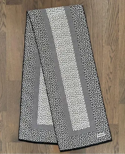 Bill Blass Vintage Ditsy Floral Print Oblong Rectangle Scarf Black and Cream 57"