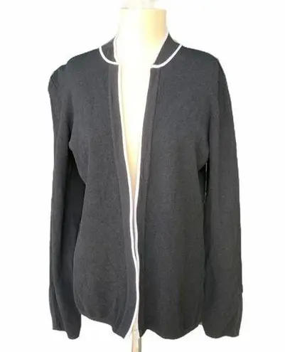 Dana Buchman | Medium | Black w/ White Piping Knit Zip-Up Cardigan Jacket Blazer