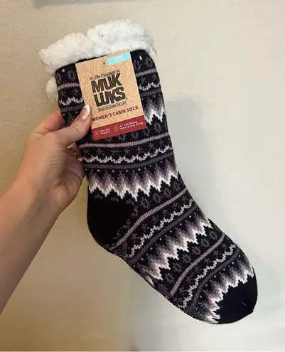 Muk Luks Black, Pink and White Cabin Socks Black Size undefined