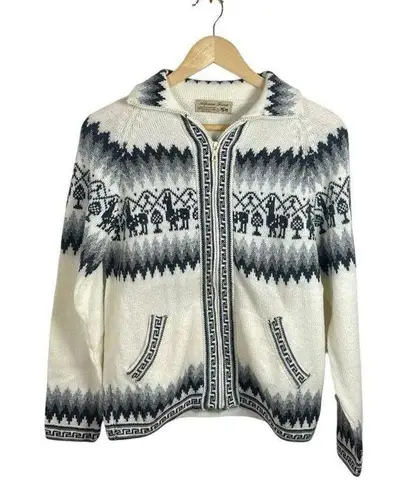 VINTAGE Peruvian Alpaca Wool Full Zip Eclectic Sweater Size S White