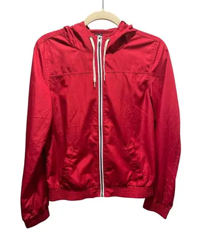 Zine Hooded Lightweight Windbreaker Jacket Sz M Red Zipper Closure Elastic Hem Size M