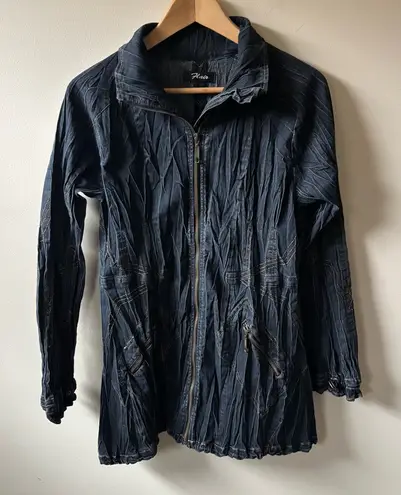 Flair Dark Wash Denim Zip Up Jacket Blue Size M