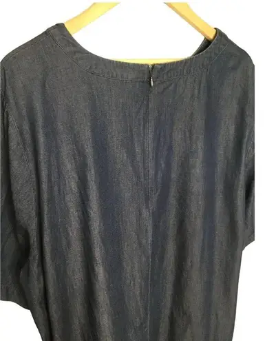 Eloquii Round Tie Neck Flutter Sleeve Dark Chambray Denim Blue 24