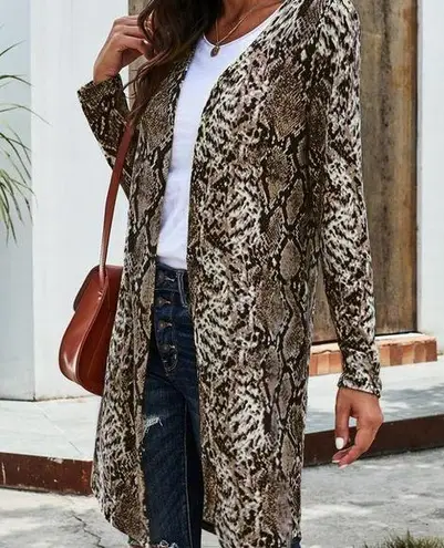 SNAKE PRINT LIGHTWEIGHT BROWN LONG CARDIGAN LARGE
