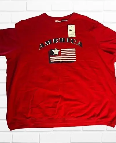 Cabin creek Women's 2X T-shirt America USA Flag New Red