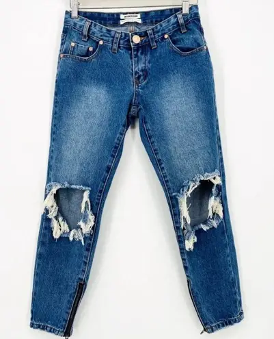 One Teaspoon  Freebird Low Rise Skinny Leg Knee Hole Distressed Jeans - 25