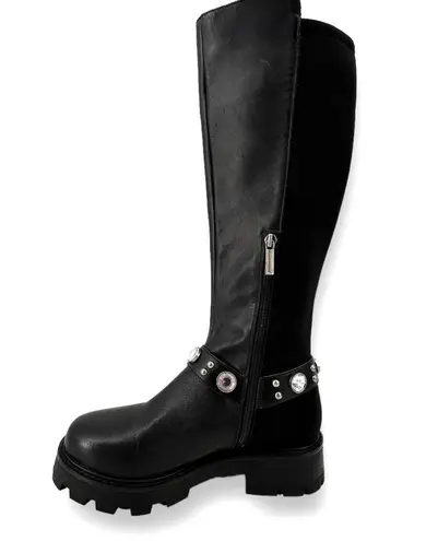 Karl Lagerfeld Milla Rhinestone Embellished Tall Chunky Lug Sole Boots Sz 6