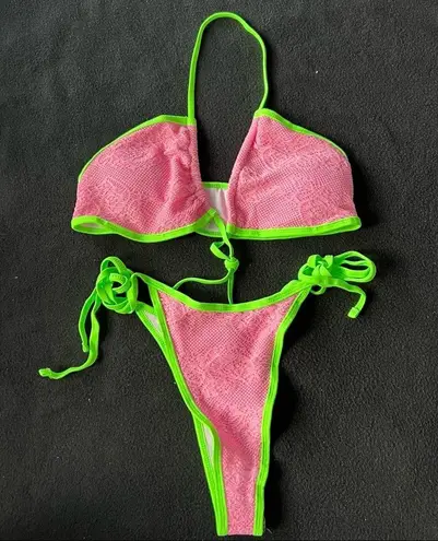 Boutique halter pink lace bikini set