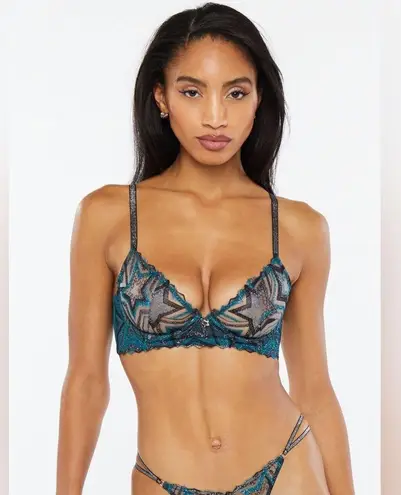 Savage X Fenty NWT Shining Star Embroidered Unlined Demi Bra women’s size 34C Blue