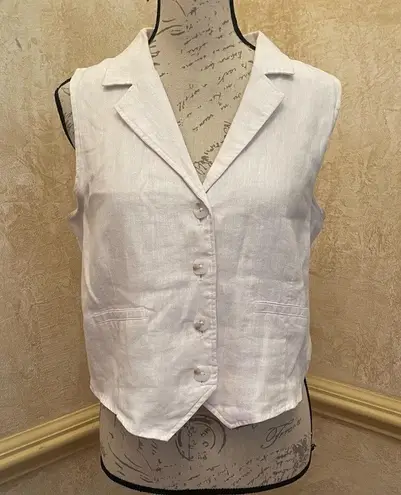 H HALSTON Brilliant White Linen Notched Collar Vest Sz Business Casual Large