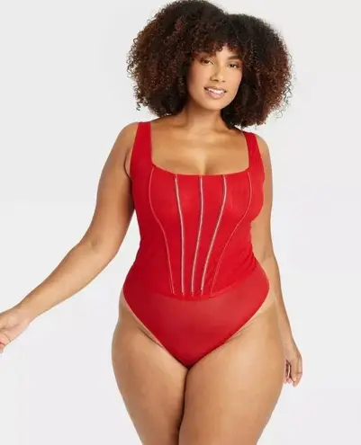 Auden Red Women's Rhinestone Lingerie Bodysuit