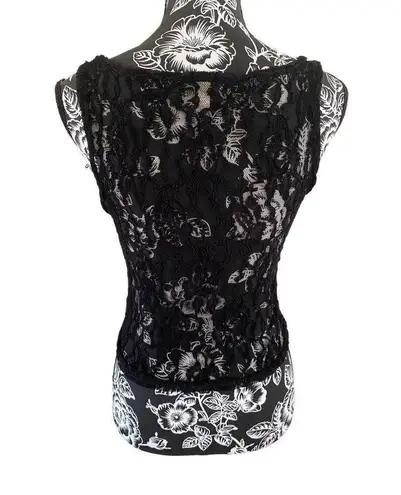 Voice Cropped Semi Sheer Lace Tank Top Wide Strap Floral Sexy Rave Party White Size L