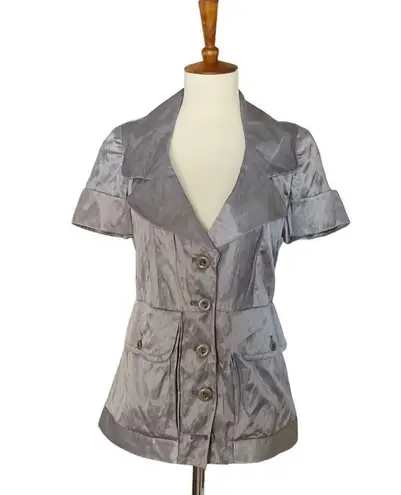 Union Satin Short Sleeve Fitted Blazer Size Small Grey Gray