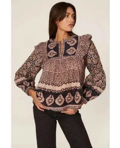 💕SEA NEW YORK💕 Margo Quilted Top ~ 100% Cotton Purple Border Print Large NWOT