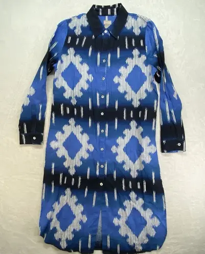 Chico's ‎ Shirt Dress Womens S Ikat Print Midi 100% Linen Long Sleeve Button Up - Image 1