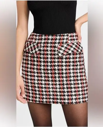 Baum und Pferdgarten Shanna Red Check Tweed Mini Skirt US 10 Bouclé Houndstooth Black
